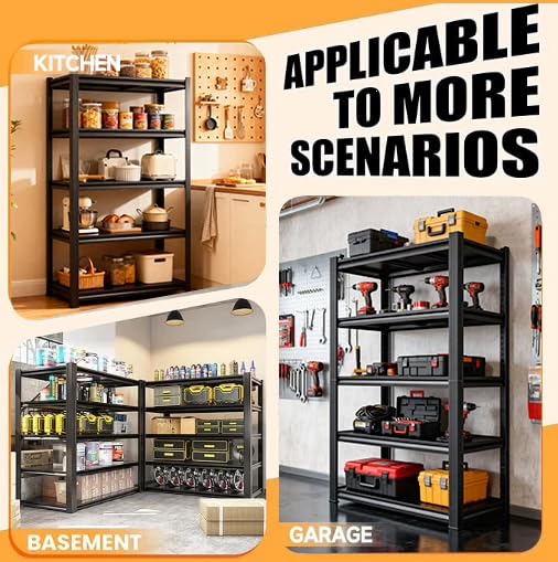 5-Tier Garage Shelving Unit, Garage Storage Shelves, 3000LBS Heavy Duty Shelving, 63" H Adjustable Metal Shelves Utility Shelf, Storage Rack for Kitchen, Warehouse, Basement, Black - size: 40"W x 18"D x 63"H