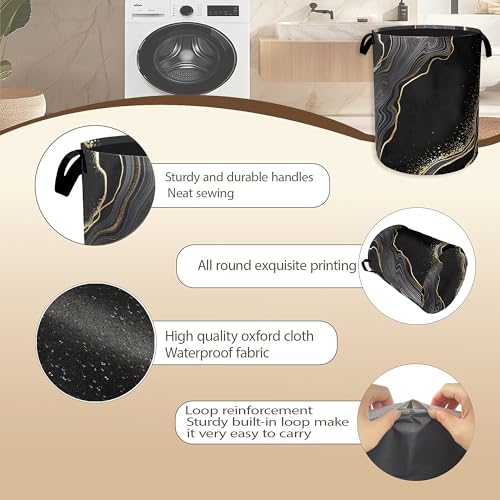 Black Gold Marble Laundry Basket,Modern Clothes Hamper,Oxford Cloth Collapsible Nursery Hamper Storage Organization for Bedroom,Bathroom,Office,College Dorms,16x20 Inch - color: Black Gold Marble