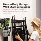TIDYME Heavy-Duty Garage Wall Storage System | Wall Mounted Tool Organizer Rack with Shelving | 12-Piece Mounting Kit | 6x10” Double-Layered Hooks & 2x24” Floating Utility Shelves - size: 96" (2 Shelves)