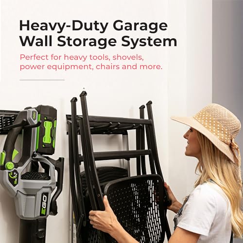 TIDYME Heavy-Duty Garage Wall Storage System | Wall Mounted Tool Organizer Rack with Shelving | 10-Piece Mounting Kit | Includes 4x10” Double-Layered Hooks & 2x16.5” Floating Utility Shelves - size: 64" (2 Shelves)