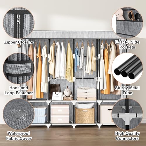 Portable Closet for Hanging Clothes, 67 Inch Wide Portable Wardrobe Closet with Cover, 4 Hanging Rod, Storage Shelves and Side Pockets, Large Free Standing Closet for Bedroom, Printing - color: Printing, size: 4 Row - 67'' Wide
