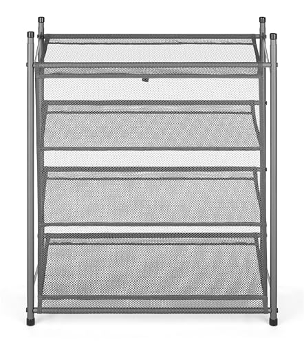 Whitmor Metal & Mesh 4-Tier Shoe Rack, Store up to 12 Pairs of Shoes, Stackable, 9" L x 21.6" W x 27" H, Gunmetal - size: 4-Tier,Gunmetal
