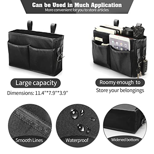 Bseash Bunk Bed Organizer, Bedside Caddy Hanging Bed Organizer Storage Bag with 4 Pockets and 2 Hooks, for College Dorm Rooms Bed, Hospital Bed, Baby Bed Rails, 600D Oxford Cloth (Black) - color: Black, size: Small