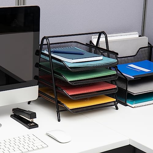 Mind Reader 4-Tier Paper Tray, Desktop Organizer, File Storage, Office, Metal Mesh, 12" L x 13.75" W x 12.5" H, Pack of 2, Black - style: 4-Tier