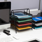 Mind Reader 4-Tier Paper Tray, Desktop Organizer, File Storage, Office, Metal Mesh, 12" L x 13.75" W x 12.5" H, Pack of 2, Black - style: 4-Tier