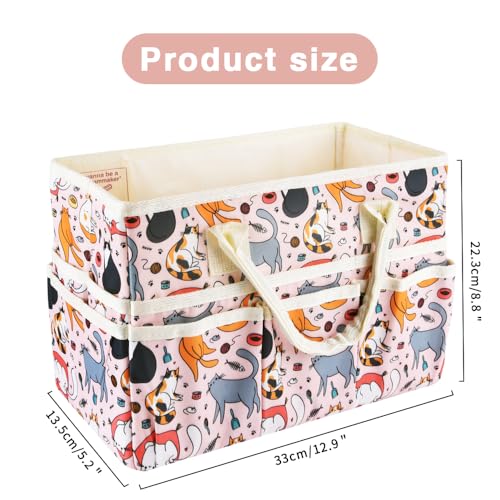 E-WEICHEN Craft Organizer Tote Bag Art Storage Caddy with Multiple Pockets Containers for Art,Craft,and Office Supplies Storage.Pink Cat - color: Pink Cat