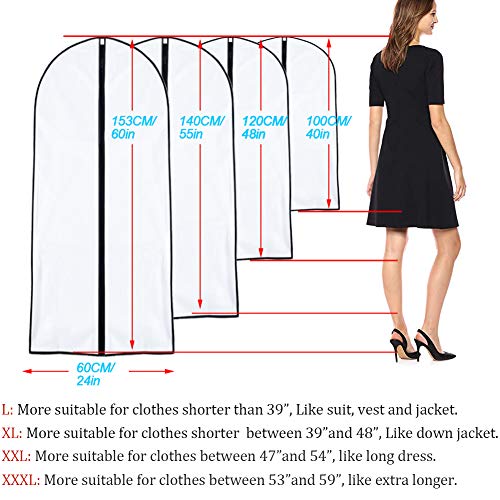 Garment Bags for Hanging Clothes 24'' x 40'' (Set of 6) suit bags for closet storage Covers for Closet with Study Full Zipper for Jacket Storage Clothes and Travel - color: Black-Translucent, size: 24''X40''-6P