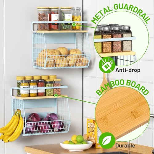 Magnetic Shelf for Fridge with Wood Lid, Fruit Potato and Onion Storage Bins, Pantry Organizers & Storage, Large Container Magnetic Spice Rack for Refrigerator, Kitchen Counter, Cabinet (Blue, 1) - color: Blue, size: 1-Regular