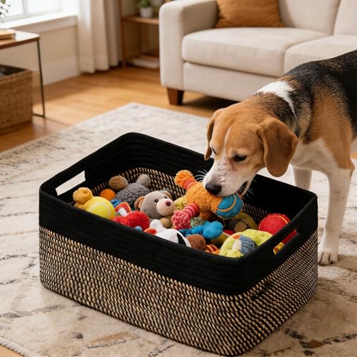 UBBCARE 2 Pack Storage Baskets for Shelves, Large Woven Storage Baskets, Dog Toy Bins, Baskets for Organizing Clothes, Towels, Books, Blanket, 17"L x 13"W x 7.5"H, Black&Brown - color: Black&Brown, size: 2 Pack-17"(L)×13"(W)x7.5"(H)