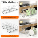 MUDEELA Pots and Pans Organizer Rack for under Cabinet, Expandable Pot Lid Kitchen Cabinet Organizer Holder with 10 Adjustable Compartment Cutting Board Organizer for Pan Lid Cookie Sheet Rack, Silver - style: 10 Dividers-Silver