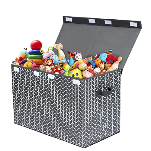 Mayniu Large Toy Box Chest Storage Bins with Lid, Toys Organizers Storage Boxes Basket with Sturdy Handles for Boys, Girls, Living Room,Nursery, Playroom, Bedroom (Grey) - color: Large Grey