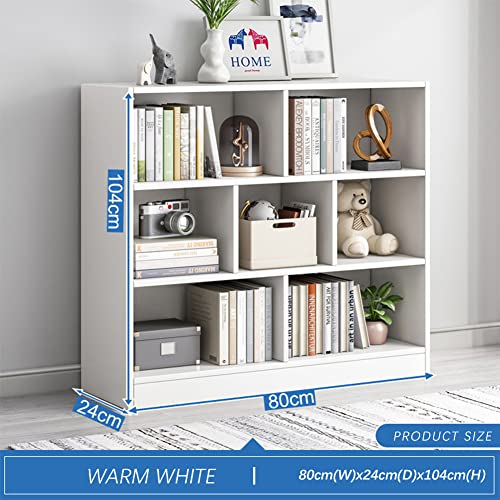 IOTXY Open Shelf Low Bookcase - Wooden 3-Tier Floor Standing Display Cabinet Organizer with Base, 7 Cubes Short Horizontal Bookshelf in Warm White - color: Warm White, size: 80CM Base