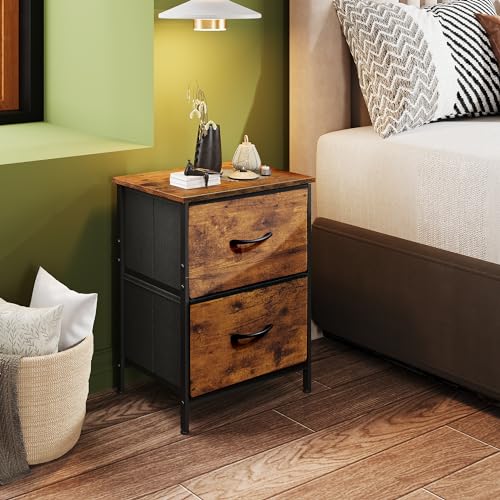 WLIVE Night Stand, Small Dresser with 2 Drawers & Wooden Top, Nightstand with Fabric Bins, Bedside Table End Table for Bedroom, Closet, Entryway, College Dorm, Rustic Brown - color: A-rustic Brown, size: 11.8"D x 15.7"W x 20.9"H