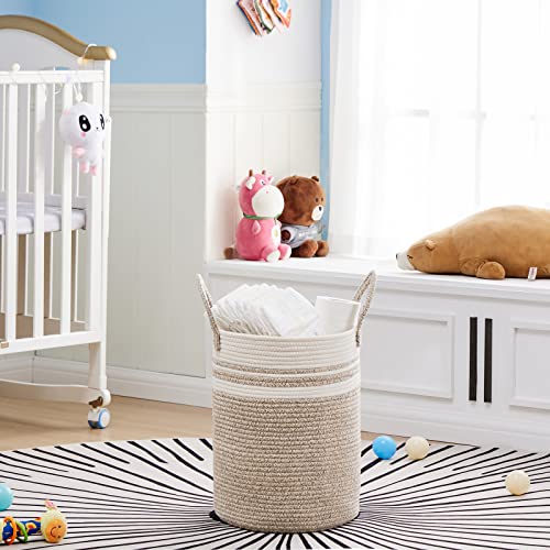 VIPOSCO Tall Laundry Hamper, Woven Rope Storage Basket for Blanket, Toys, Dirty Clothes in Living Room, Bathroom, Bedroom - 30L Brown & White - color: Brown & White, size: 30L
