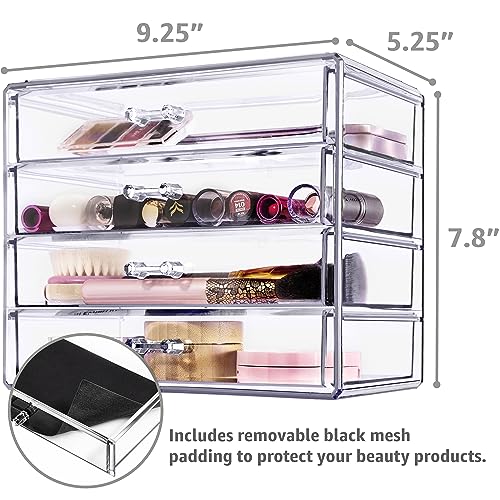 Sorbus Acrylic Makeup Organizer Set, 4-Drawer Vanity & Countertop Cosmetic Storage with Wide Drawers, Clear Makeup Storage for Brushes, Lipsticks, Jewelry – Holiday Gift for Women & Teens - color: Clear