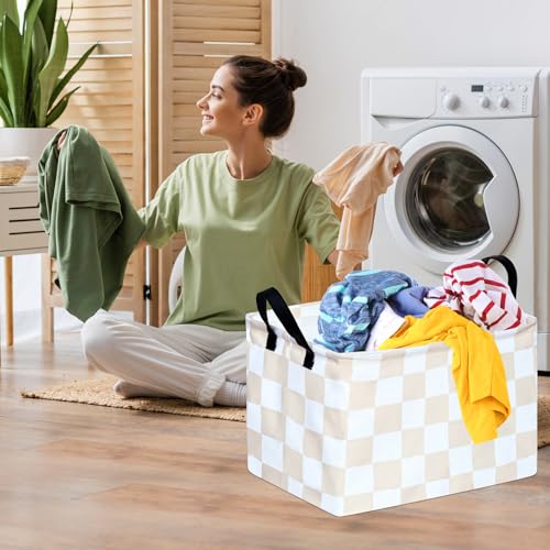 MAIZMZ Beige Check Storage Basket Baby Toys Organizer Bins Decorative Gifts Bakset Waterproof Nursery Hamper Women Storage Cube Kids Laundry Basket for Home/Dorm/Kitchen/Pet/Office/Closet/Shelf/ - color: Beige grid