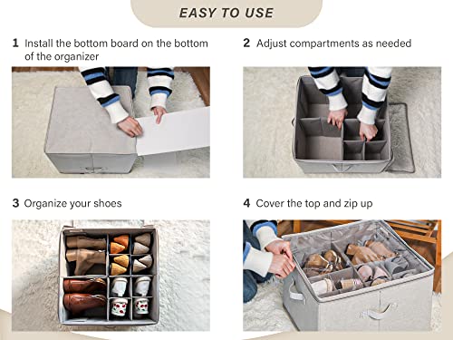 StorageWorks Shoe Organizer for Closet, Fits up to 16 Pairs, Shoe Cubby Storage Containers with Adjustable Dividers and Clear Cover, Black - color: Black, size: Medium