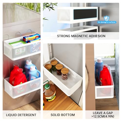 Magnetic Shelf for Washing Machine Magnetic Organizer for Laundry Washing Machine Shelf Hanging Basket Storage Magnetic Fridge Shelves Spice Rack for Refridgerator (White, L13.78in*W5.12in*H3.94in) - color: White, size: L13.78in*W5.12in*H3.94in