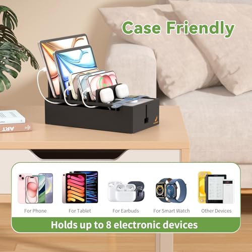 Pezin & Hulin Multi Charger Station Organizer, 5-Port USB Charger Dock with 6 Cables, Cable Management Box, Cord Organizer for Desk, Wire Organizers and Storage for Cords and Power Strip -Black - color: Black