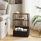 TUTOTAK Narrow Side Table, Small End Table with Charging Station, Nightstand with Fabric Basket, Bedside Table for Small Space, Livingroom, Bedroom Brown TB01BB095 - color: Brown