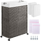 Greenstell Laundry Hamper with Wheels & Handles, 26.4 Gallon (100L) Slim Laundry Basket with 2 Removable Liner Bags & 2 Mesh Bags, Foldable Narrow Clothes Hamper for Bedroom, Bathroom, Closet, Grey - color: Grey, size: 100L (21.7 x 9.8 x 30.7 inches)