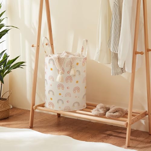 TECHMILLY Large Storage Basket for Girls and Boys, Collapsible Laundry Hamper with Long Handles, Toy Bins for Nursery, Kids Room Décor (Rainbow) - color: Rainbow, size: 1 Pack
