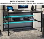 Aquzee Computer Desk with Hutch and Bookshelves, Large Leg Room 55 inch Width Black Desk with Space Saving Storage Shelves, Easy Assemble and All Hardware and Tools Included - color: Black, size: 55inch