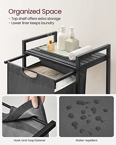 VASAGLE Laundry Hamper, Laundry Basket, Laundry Sorter with A Pull-Out and Removable Bag, Shelf, Metal Frame, 17.2 Gallons (65 L), 19.7 x 13 x 28.4 Inches, Gray and Black UBLH101G01 - color: Slate Gray + Charcoal Gray, size: 1 Bags - 65 L