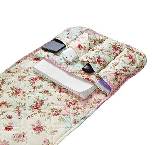 Brilliant Sunshine Pink and Green Rose Patchwork Sofa Armrest 5 Pockets Organizer, Slip Resistant Armchair Caddy, Washable Remote Controls Holder, Storage for Magazine, Tablet, 35×13", Pink Green - color: Pink Green