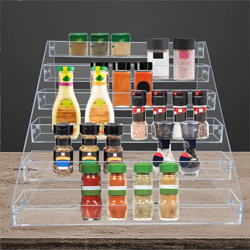 PMMASTO Tiered Spice Rack, Seasoning Organizer, Clear Acrylic Vertical Shelves Can Organizer for Countertop, Cabinet, Pantry, Kitchen Organization and Storage - 6 Tier | Vertical Shelves, Can Organizer, for Countertop, Cabinet, Pantry - size: 6 Tier - inn