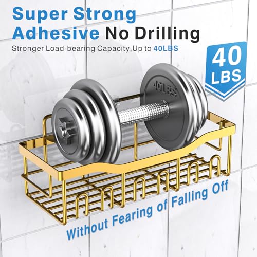 EUDELE Shower Caddy 2 Pack, Adhesive Organizer for Bathroom Storage, Home Decor & Kitchen, No Drilling, Rustproof Stainless Steel Shelf, Bathroom Decor Sets - color: Bright Gold