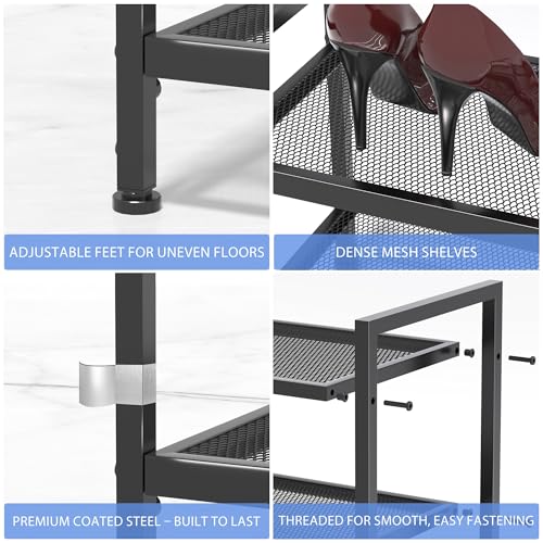 4 Tier Shoe Rack, Expandable Shoe Rack for Closet, Adjustable Shoe Organizer for Entryway, Shoe Storage Organizer for Door Entrance, Garage, Bedroom - size: 4-Tier