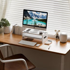 Marbrasse Monitor Stand Riser, 16.5 Inch 2 Tier Computer Printer Shelf Stand for Laptop Computer Screen Storage, Desktop Stand with Phone Holder and Cable Management (White) - color: White