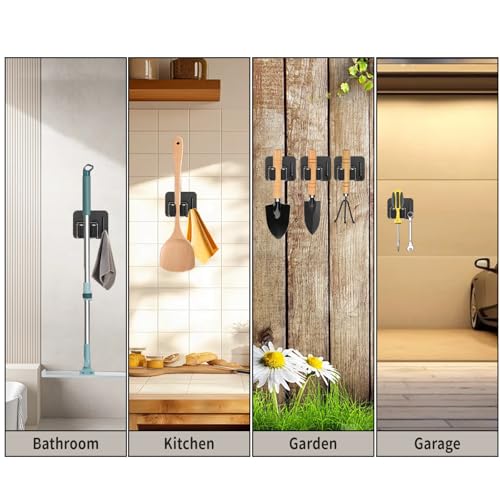 Broom Holder Wall Mount,Mop and Broom Holder Wall Mount Command,3pcs Garden Tool Organizer,304 Stainless (Black)