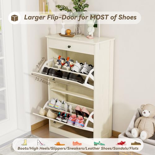 FTZxHKLX Shoe Cabinet with 2 Flip Drawers, Slim Freestanding Hidden Shoe Organizer with Drawer, Pet-Proof Shoe Storage Cabinet for Entryway Living Room Behind The Door, Light Oak - color: Light Oak, size: 1pcs