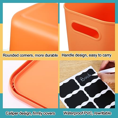 Tanlade 8 Pcs Plastic Storage Bins Stackable Baskets with Lid and Handle Colorful Desktop Storage Box Cubby Containers for Shelf Bedroom Office, Include 1 Erasable Marker, 16 Stickers (14 x 10 x 9 In) - size: 14 x 10 x 9 in