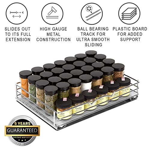 Pull-Out Cabinet Spice Rack Organizer - Slim Slide-Out Storage for Spices, Bottles & Jars, Premium Heavy-Duty Steel, Easy Install for Narrow Kitchen Cabinets - 14 ⅜ W x 10 ⅜ D x 2 ¾ H, Chrome - size: 14 Inch - Single