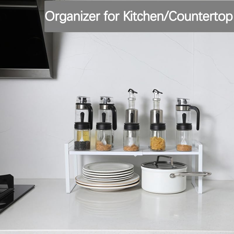 Expandable Cabinet Shelf Organizer Riser for Kitchen Pantry Cupboard Under Sink Countertop (white, 8.2’’D * 12.2-21.6’’W * 7.7’’H) - color: White, size: 8.2''D * 12.2-21.6''W * 7.7''H
