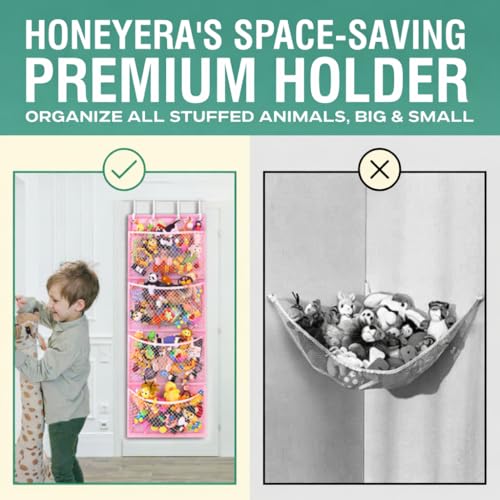 Honeyera Storage for Stuffed Animals - Over Door Organizer for Stuffies, Baby Accessories, and Toy Plush/Easy Installation with Breathable Hanging Storage Pockets Big Girls Chair Toddler Large Bag - color: Pink
