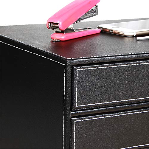 Leather Desk Organizer with 3 Drawers,Stackable Storage Box for Jewelry/Bill/Paper/Documents/Makeup Home Decor Accessories - color: black