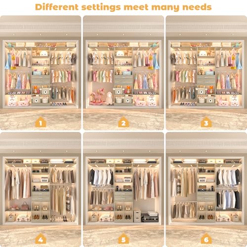 Besiost Closet System - 5-8FT Closet Organizer System with Wooden Drawers & Cube Storage Organizer, Up To 96" Closet Systems for Nursery & Walk-In Closets with Cuttable Hanging Shelving, Greige Oak - color: Greige Oak, size: 8 FT