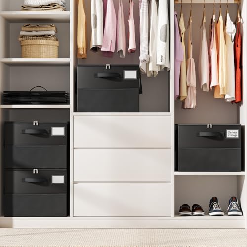 NestOrganix 2 Pack Shoe Organizer for Closet, Large Shoe Box Storage Containers, Foldable Shoe Storage Organizer Box Bin with Adjustable Dividers and Clear Cover, Space Saving Shoes Holder, Black - color: Black