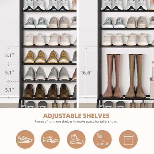 STORAGE MANIAC 10-Tier Expandable Shoe Rack, 44 Pairs Tall Vertical Shoe Rack, Heavy-Duty Metal Adjustable Shoes Organizer for Closet, Entryway, Hallway, Garage, Front Door, Shoes Shelves, Black - color: Black, size: 10 Tier