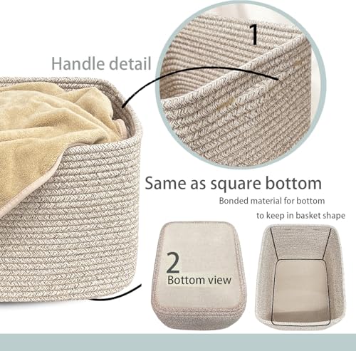 COMFY-HOMI Square Woven Cotton Rope Basket for Organizing, Gift Baskets for Handles, Empty Gift Baskets, Toy Basket for bins|13.5" x 11" x 9.5" home decor for Living Room, Bathroom - color: Brown, size: 13.5"X11"X9.5"