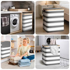 BALEINE Laundry Hamper with Lid, Tall Laundry Baskets with Bamboo Pull Handles, Large Laundry Bin with Internal Support (18 Gal/70L, Grey Stripe) - color: Grey Stripe, size: 70 liters