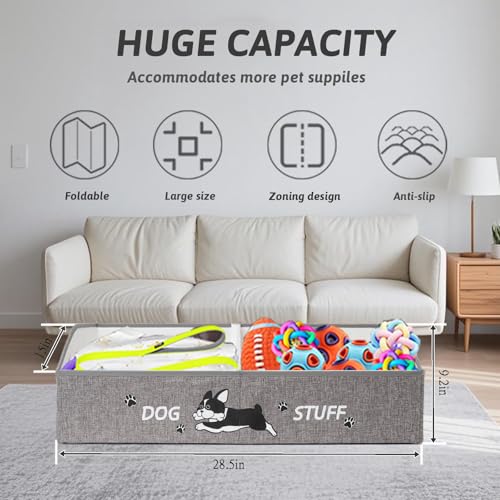 Large Dog Toy Basket with Handles, 28.5" Collapsible Multi-Purpose Hard Board Dog Toy box, Clothes, Cute for Living Room Area (Grey,Cream) - color: Grey,Cream