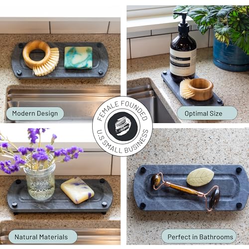 Premium Sink Caddy – Water-Absorbing Diatomaceous Earth Tray for Sink, Elevated Stainless Steel Feet, Non-Toxic, Fast-Drying, Kitchen or Bathroom - color: Slate