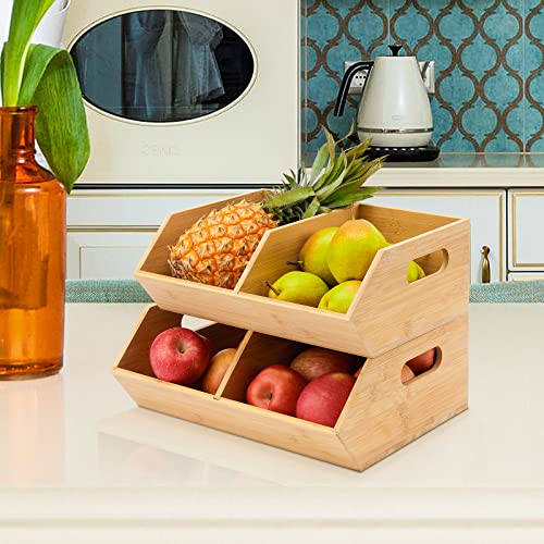 2 Set Bamboo Storage Bin, Pantry Organization and Storage Baskets, Kitchen Organization, Potato and Onion Storage Bin - Ideal for Pantry, Countertop, and Vegetable Storage