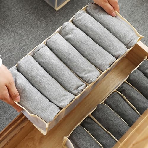Underwear Storage Organizer, 7-Compartment Foldable Drawer Divider for Home, Closet, and Travel Use, Mesh Fabric Underwear Organizer Box (Off White) - color: 1 Off White