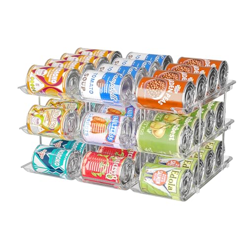 Attelite Can Organizer for Pantry, 3 Sets 3 Tiers Can Storage Organizer Pantry,Soda Can Organizer for Fridge 36 Cans Rack Automatic Rolling Stackable Canned Food Organizer,Clear - size: 3tier*3sets
